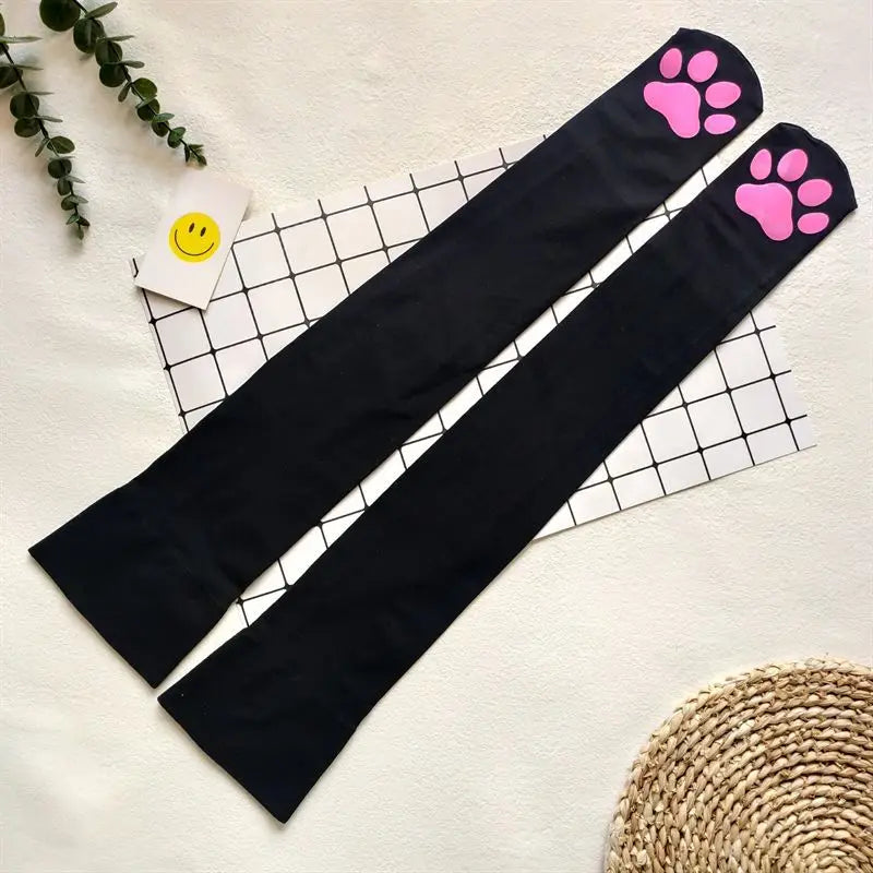 Kitty Paw Print Thigh High Socks
