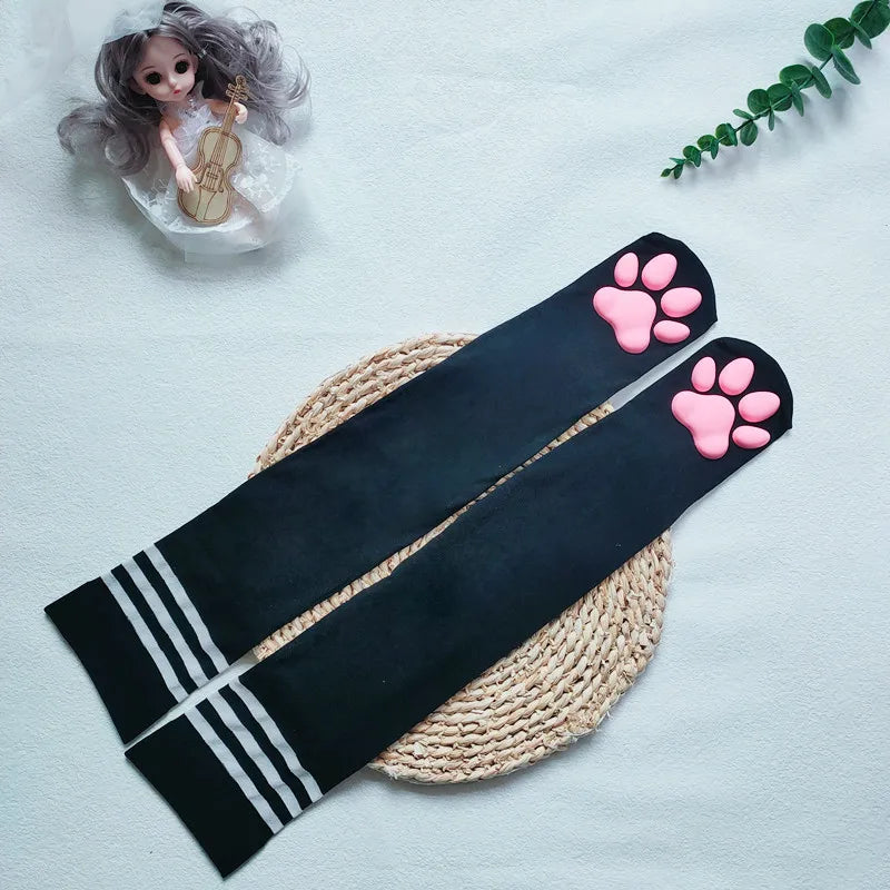 Kitty Paw Print Thigh High Socks