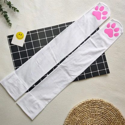 Kitty Paw Print Thigh High Socks