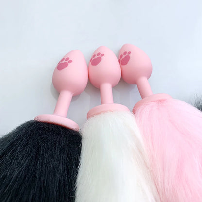 Silicone Paw Print Butt Plug with Fox Tail