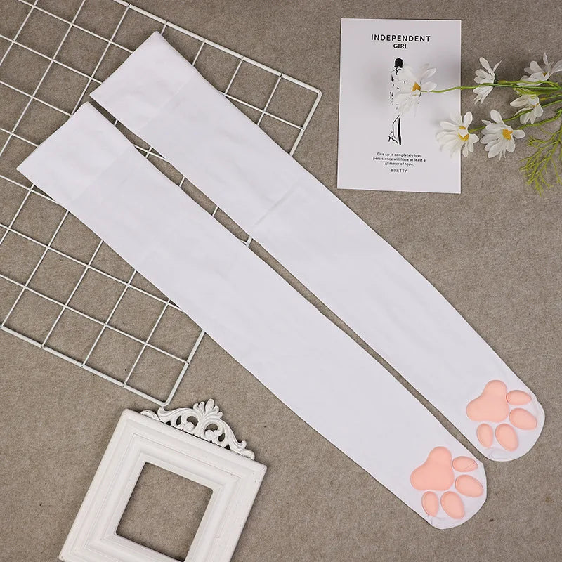 Kitty Paw Print Thigh High Socks