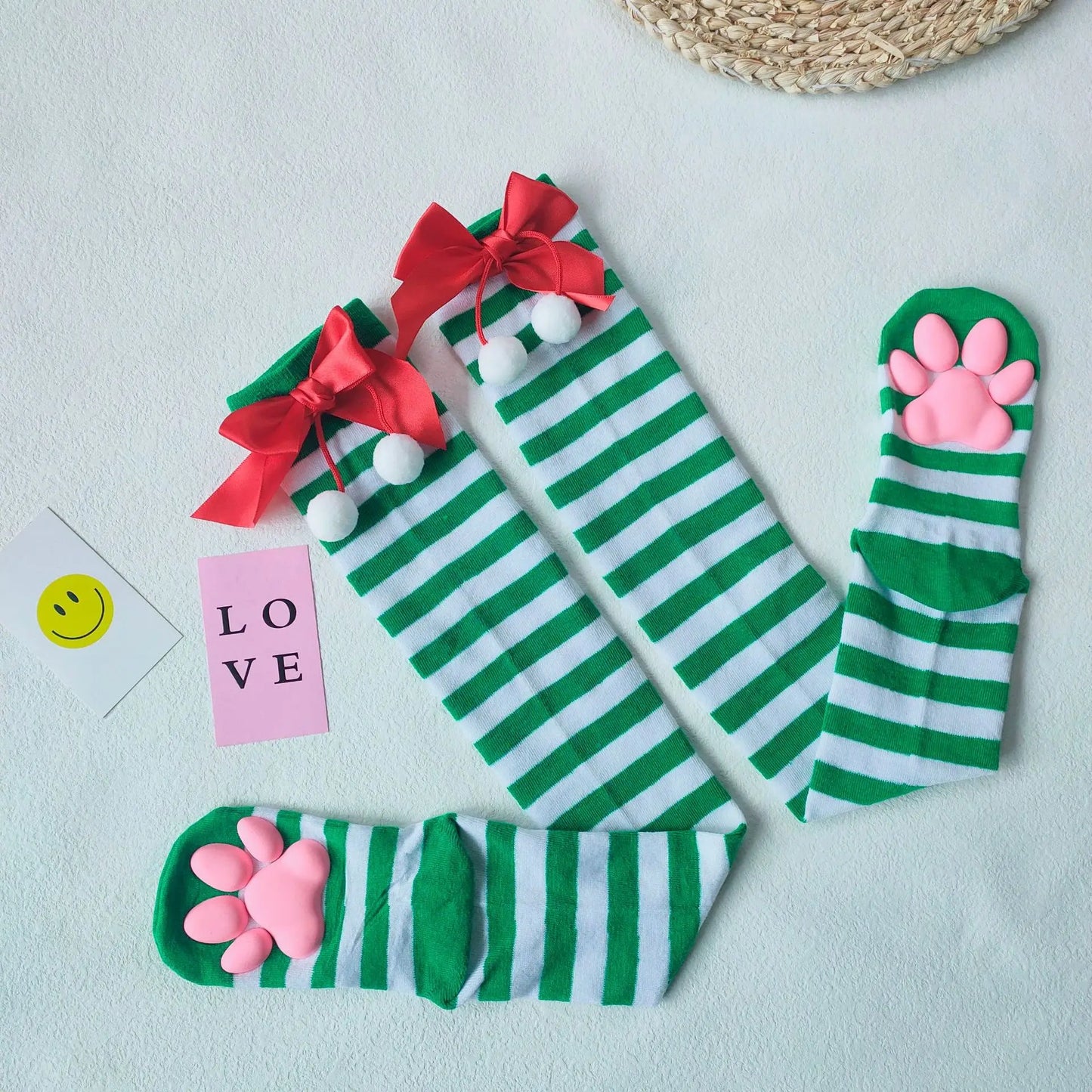 Kitty Paw Print Thigh High Socks