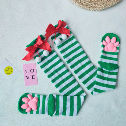 Kitty Paw Print Thigh High Socks