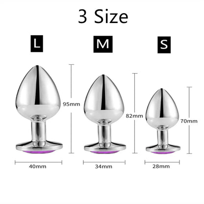 Metal Butt Plug With Colorful Crystal