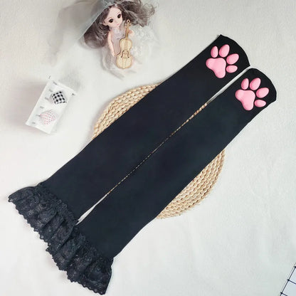 Kitty Paw Print Thigh High Socks