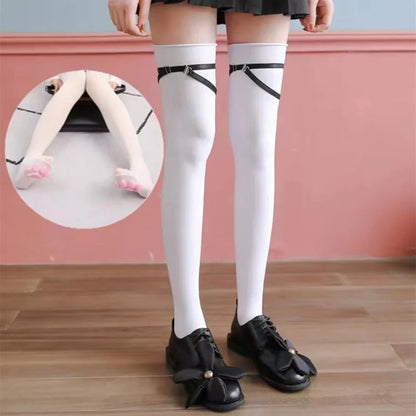 Kitty Paw Print Thigh High Socks