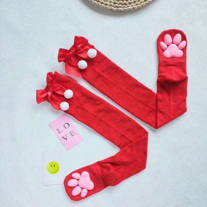 Kitty Paw Print Thigh High Socks