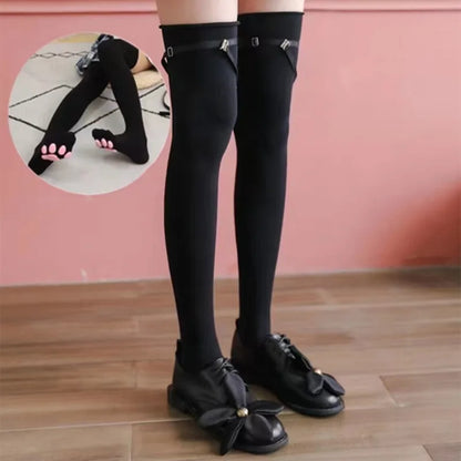Kitty Paw Print Thigh High Socks