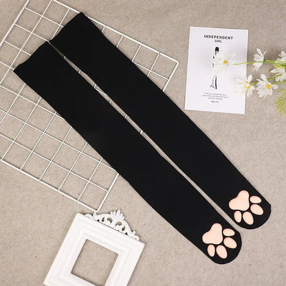 Kitty Paw Print Thigh High Socks