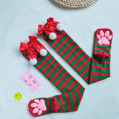 Kitty Paw Print Thigh High Socks