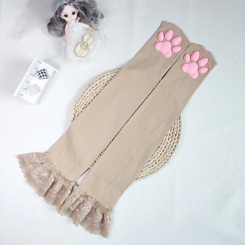 Kitty Paw Print Thigh High Socks
