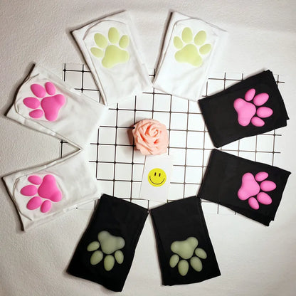 Kitty Paw Print Thigh High Socks