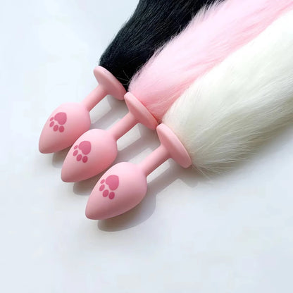 Silicone Paw Print Butt Plug with Fox Tail