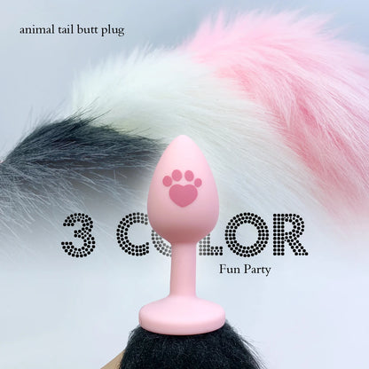 Silicone Paw Print Butt Plug with Fox Tail