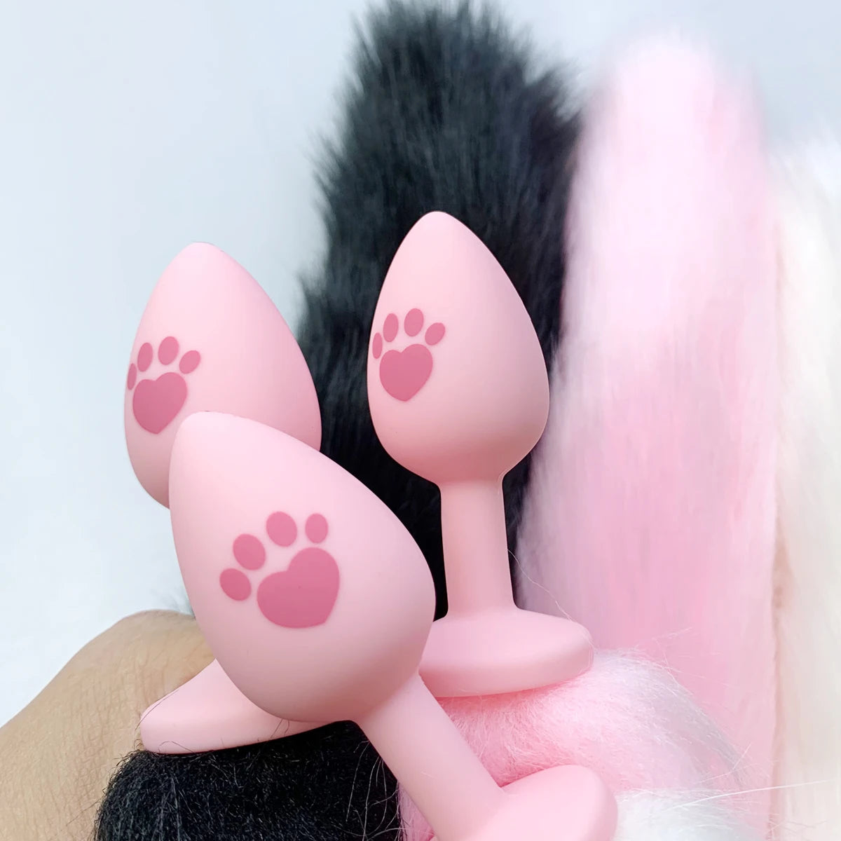 Silicone Paw Print Butt Plug with Fox Tail