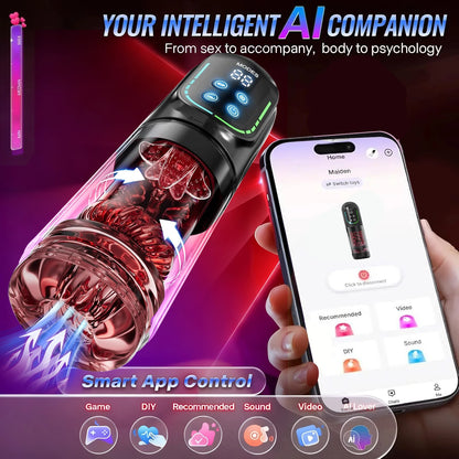 App-Controlled Sucking Rotating Licking Pocket Pussy with Ai Helper