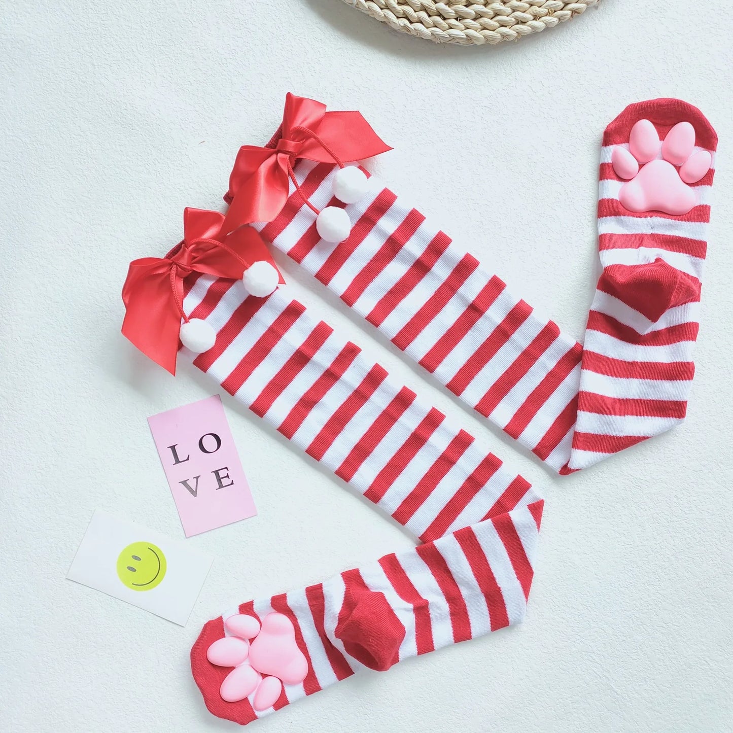 Kitty Paw Print Thigh High Socks