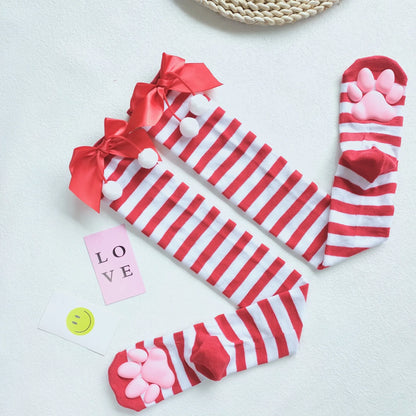 Kitty Paw Print Thigh High Socks