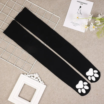 Kitty Paw Print Thigh High Socks