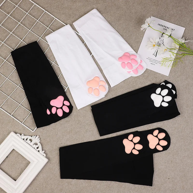 Kitty Paw Print Thigh High Socks